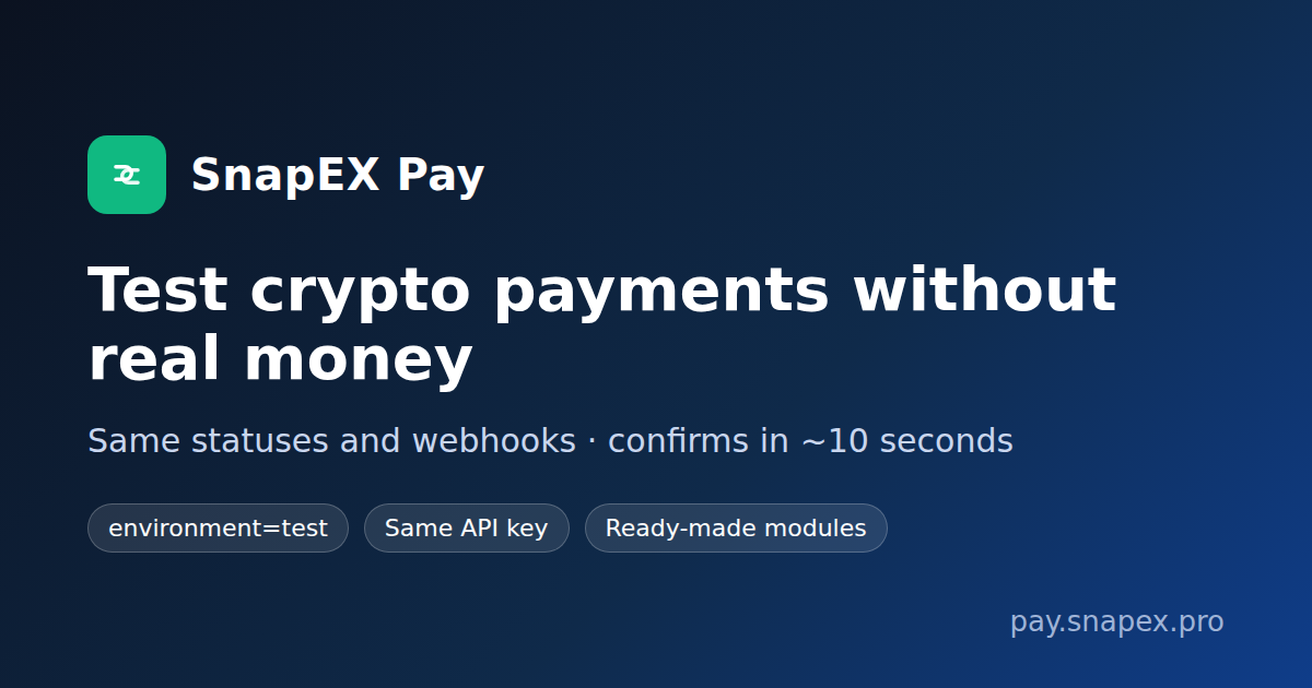 Test crypto payments in SnapEX Pay