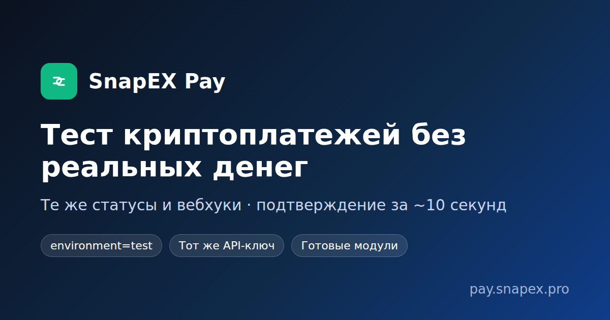 Тестовые криптоплатежи в SnapEX Pay