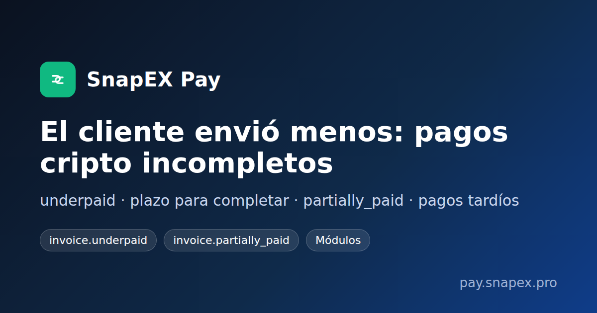 Pagos cripto incompletos en SnapEX Pay